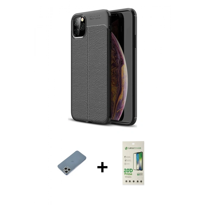 MARSİLYAN™- iPhone 11 Pro Max Kılıf Doruk Klasik Özel Seri - Siyah 20D Premium Cam Ekran Koruyucu + Shine Kamera Lens Koruma Cam - GS