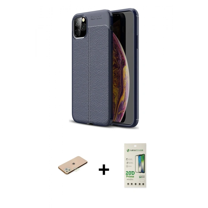 MARSİLYAN™- iPhone 11 Pro Max Kılıf Doruk Klasik Özel Seri - Siyah 20D Premium Cam Ekran Koruyucu + Renkli Kamera Lens Koruma Cam - YL