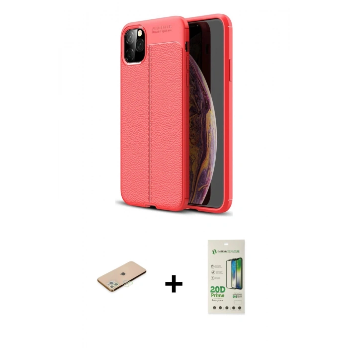 MARSİLYAN™- iPhone 11 Pro Max Kılıf Doruk Klasik Özel Seri - Siyah 20D Premium Cam Ekran Koruyucu + Renkli Kamera Lens Koruma Cam - YL
