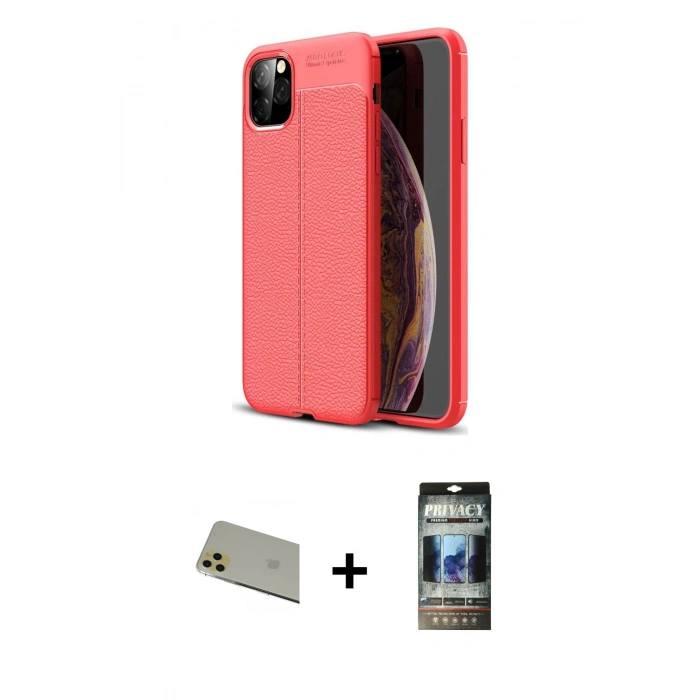 MARSİLYAN™- iPhone 11 Pro Max Kılıf Doruk Klasik Özel Seri - Siyah 34D Hayalet Izgaralı Cam + Rainbow Kamera Lens Koruma Cam - GD