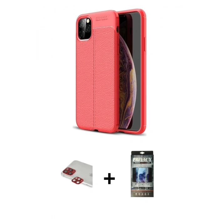 MARSİLYAN™- iPhone 11 Pro Max Kılıf Doruk Klasik Özel Seri - Siyah 34D Hayalet Izgaralı Cam + Pers Alüminyum Kamera Lens - KI