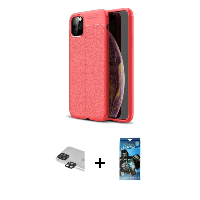 MARSİLYAN™- iPhone 11 Pro Max Kılıf Doruk Klasik Özel Seri - Siyah 34D Izgaralı Cam + Pers Alüminyum Kamera Lens - SH