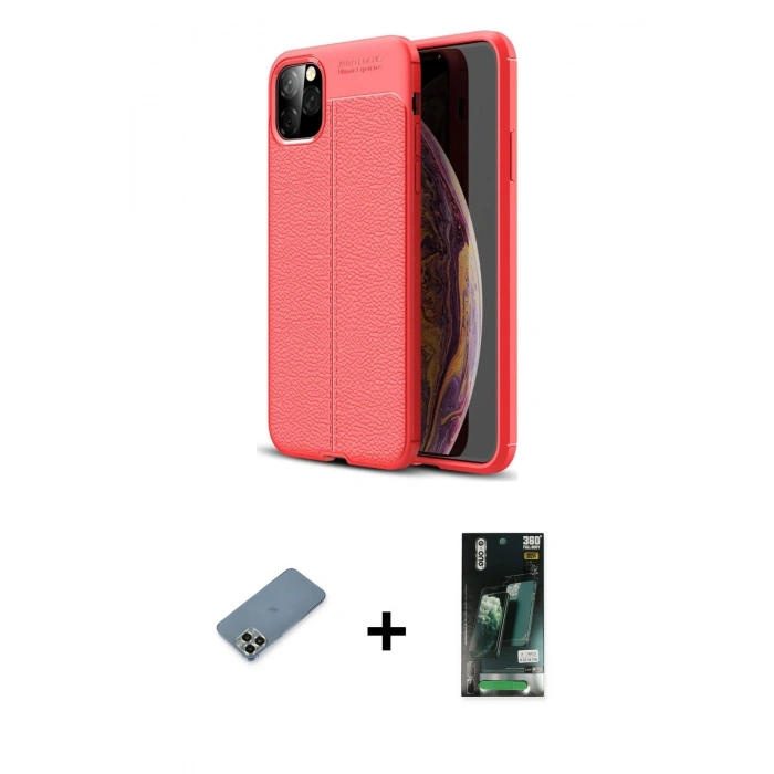 MARSİLYAN™- iPhone 11 Pro Max Kılıf Doruk Klasik Özel Seri - Siyah 360 Mat Full Body Arka Koruyucu + Metal Kamera Lens Koruma Cam - AKYL