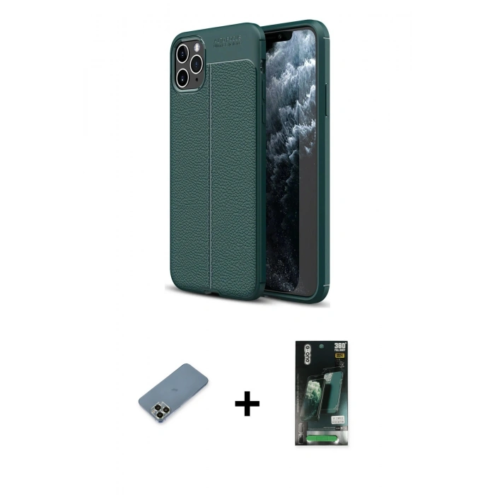 MARSİLYAN™- iPhone 11 Pro Max Kılıf Doruk Klasik Özel Seri - Siyah 360 Mat Full Body Arka Koruyucu + Metal Kamera Lens Koruma Cam - AKYL