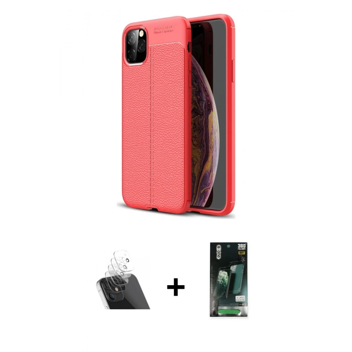 MARSİLYAN™- iPhone 11 Pro Max Kılıf Doruk Klasik Özel Seri - Siyah 360 Mat Full Body Arka Koruyucu + Kamera Lens Koruma Cam - SF