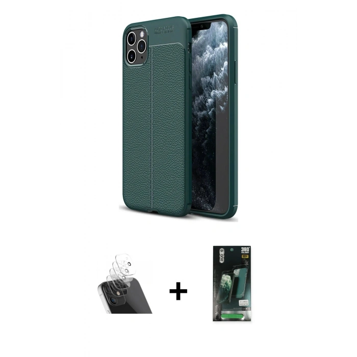 MARSİLYAN™- iPhone 11 Pro Max Kılıf Doruk Klasik Özel Seri - Siyah 360 Mat Full Body Arka Koruyucu + Kamera Lens Koruma Cam - SF
