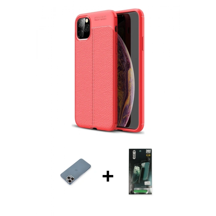 MARSİLYAN™- iPhone 11 Pro Max Kılıf Doruk Klasik Özel Seri - Siyah 360 Mat Full Body Arka Koruyucu + Metal Kamera Lens Koruma Cam - MR