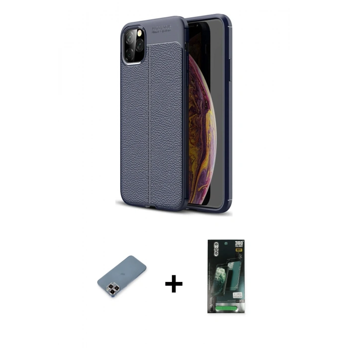 MARSİLYAN™- iPhone 11 Pro Max Kılıf Doruk Klasik Özel Seri - Siyah 360 Mat Full Body Arka Koruyucu + Metal Kamera Lens Koruma Cam - MR