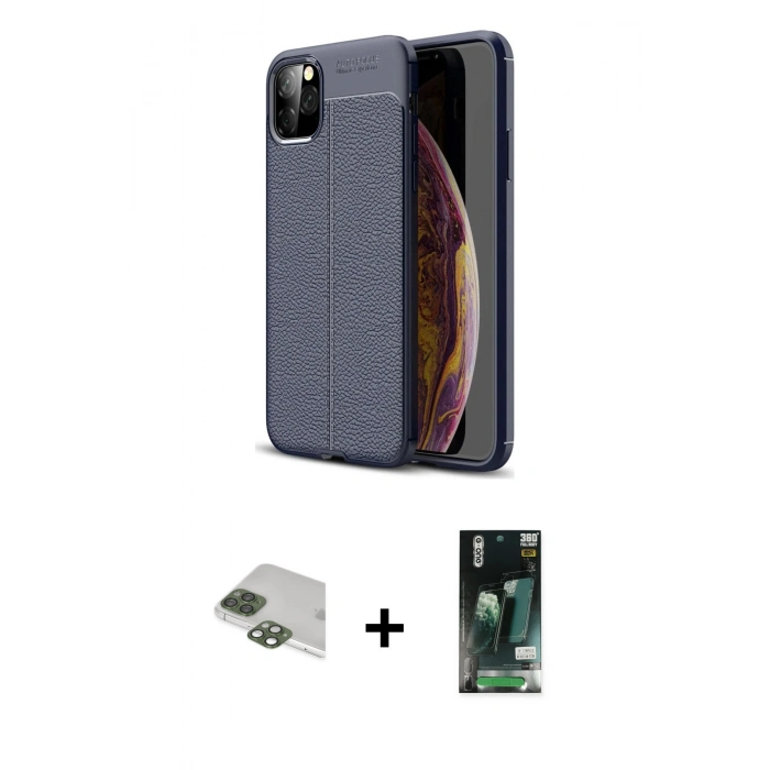 MARSİLYAN™- iPhone 11 Pro Max Kılıf Doruk Klasik Özel Seri - Siyah 360 Mat Full Body Arka Koruyucu + Pers Alüminyum Kamera Lens - YL