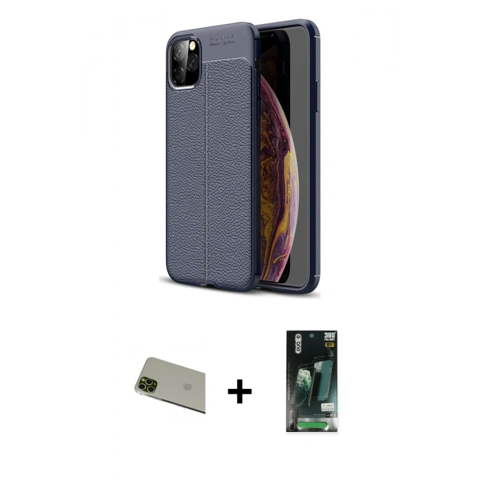 MARSİLYAN™- iPhone 11 Pro Max Kılıf Doruk Klasik Özel Seri - Siyah 360 Mat Full Body Arka Koruyucu + Rainbow Kamera Lens Koruma Cam - YL