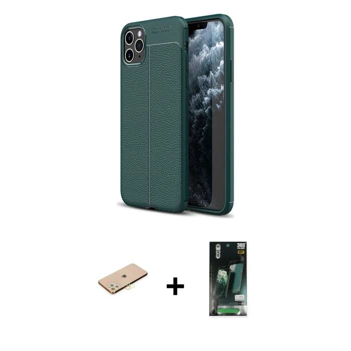 MARSİLYAN™- iPhone 11 Pro Max Kılıf Doruk Klasik Özel Seri - Siyah 360 Mat Full Body Arka Koruyucu + Renkli Kamera Lens Koruma Cam - SI