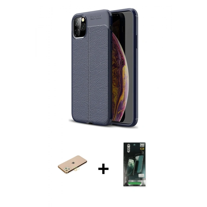MARSİLYAN™- iPhone 11 Pro Max Kılıf Doruk Klasik Özel Seri - Siyah 360 Mat Full Body Arka Koruyucu + Renkli Kamera Lens Koruma Cam - SI