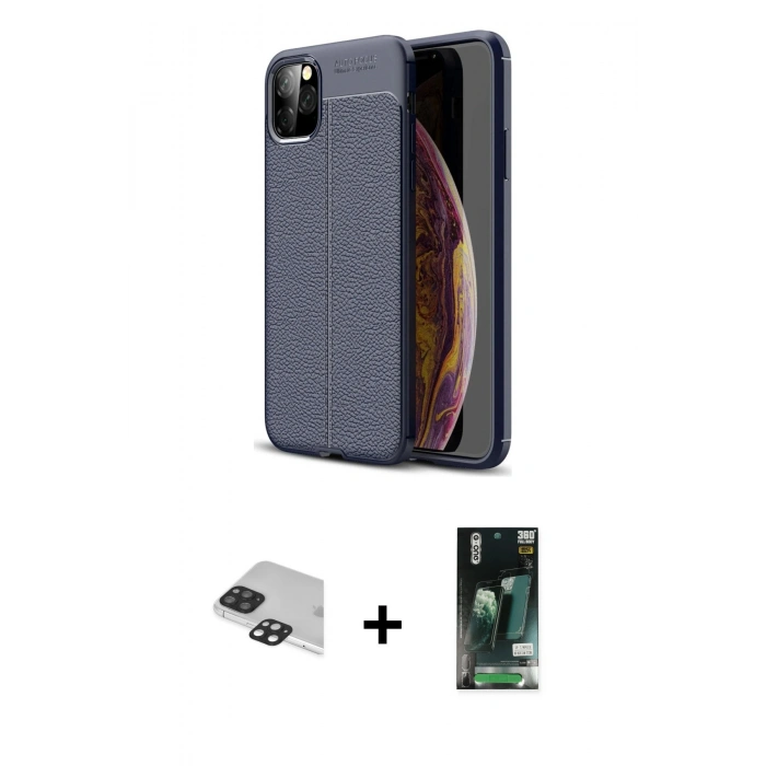 MARSİLYAN™- iPhone 11 Pro Max Kılıf Doruk Klasik Özel Seri - Siyah 360 Mat Full Body Arka Koruyucu + Pers Alüminyum Kamera Lens - SH