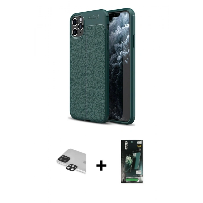 MARSİLYAN™- iPhone 11 Pro Max Kılıf Doruk Klasik Özel Seri - Siyah 360 Mat Full Body Arka Koruyucu + Pers Alüminyum Kamera Lens - SH