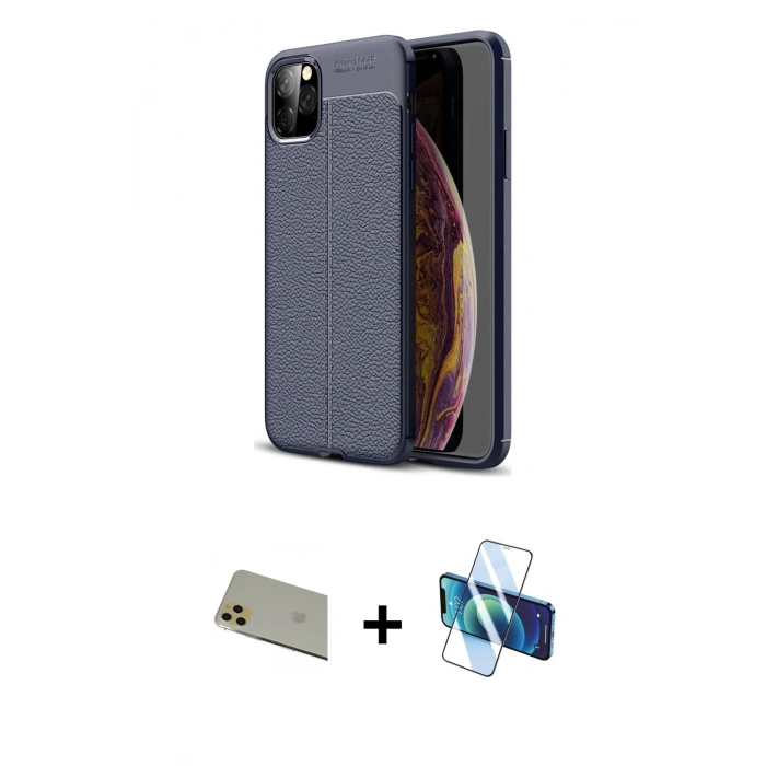 MARSİLYAN™- iPhone 11 Pro Max Kılıf Doruk Klasik Özel Seri - Siyah 3D Antistatik Cam Ekran Koruyucu + Rainbow Kamera Lens Koruma Cam - GD