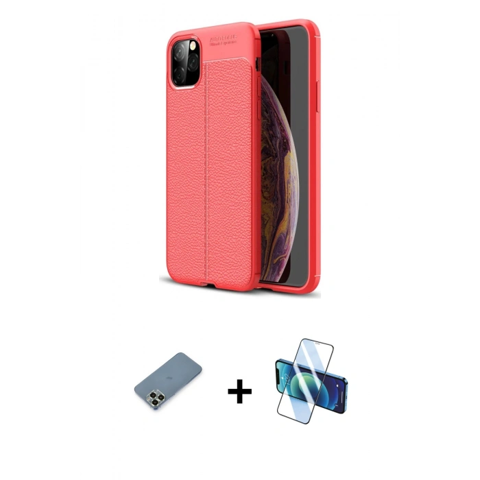 MARSİLYAN™- iPhone 11 Pro Max Kılıf Doruk Klasik Özel Seri - Siyah 3D Antistatik Cam Ekran Koruyucu + Metal Kamera Lens Koruma Cam - AKYL