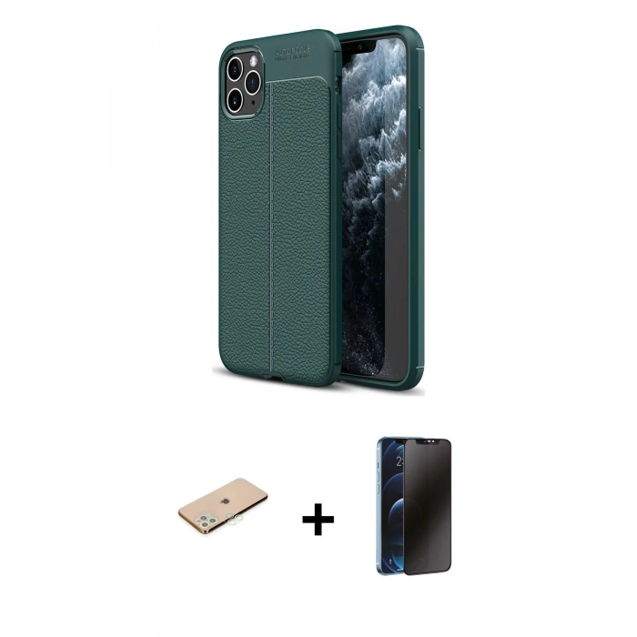 MARSİLYAN™- iPhone 11 Pro Max Kılıf Doruk Klasik Özel Seri - Siyah 3D Antistatik Hayalet Cam Ekran Koruyucu + Renkli Kamera Lens Koruma Cam - YL