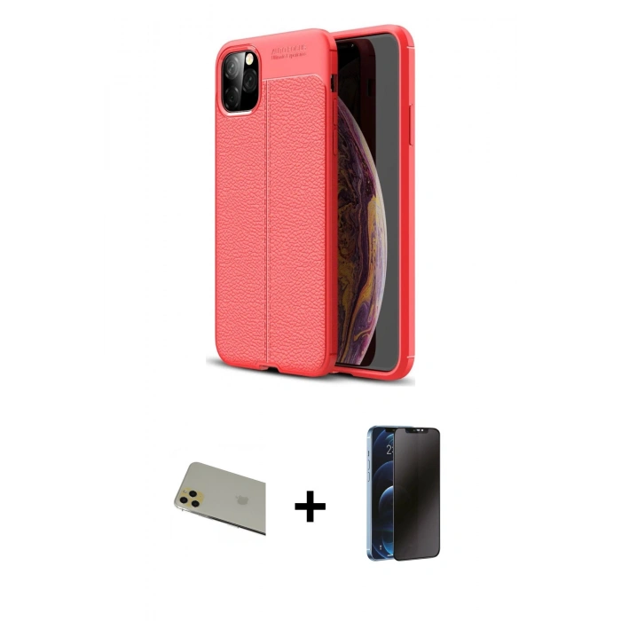 MARSİLYAN™- iPhone 11 Pro Max Kılıf Doruk Klasik Özel Seri - Siyah 3D Antistatik Hayalet Cam Ekran Koruyucu + Rainbow Kamera Lens Koruma Cam - GD