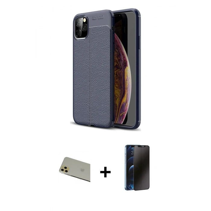 MARSİLYAN™- iPhone 11 Pro Max Kılıf Doruk Klasik Özel Seri - Siyah 3D Antistatik Hayalet Cam Ekran Koruyucu + Rainbow Kamera Lens Koruma Cam - GD