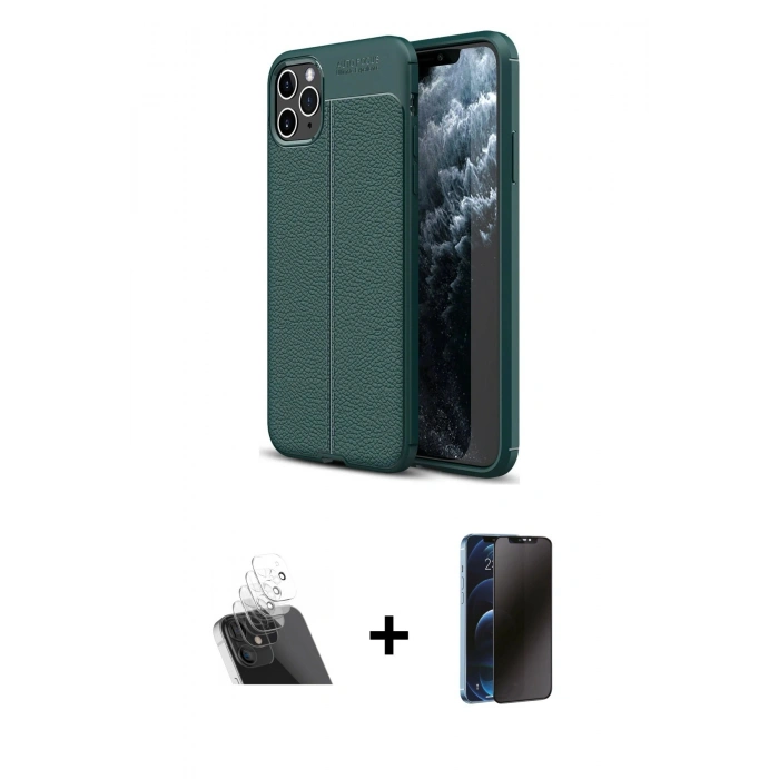 MARSİLYAN™- iPhone 11 Pro Max Kılıf Doruk Klasik Özel Seri - Siyah 3D Antistatik Hayalet Cam Ekran Koruyucu + Kamera Lens Koruma Cam - SF
