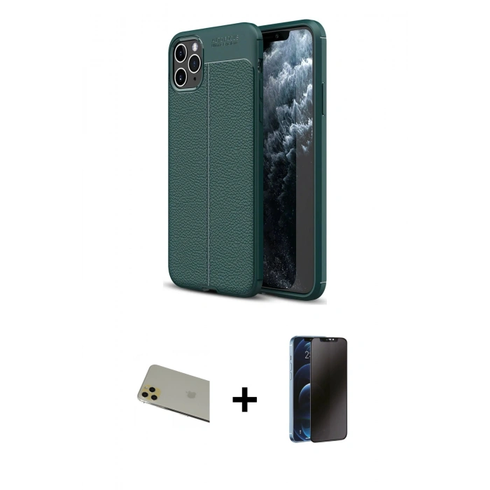 MARSİLYAN™- iPhone 11 Pro Max Kılıf Doruk Klasik Özel Seri - Siyah 3D Antistatik Hayalet Cam Ekran Koruyucu + Rainbow Kamera Lens Koruma Cam - GD