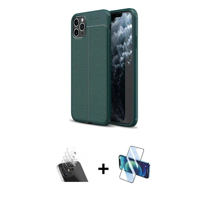 MARSİLYAN™- iPhone 11 Pro Max Kılıf Doruk Klasik Özel Seri - Siyah 3D Antistatik Seramik Nano Ekran Koruyucu + Kamera Lens Koruma Cam - SF