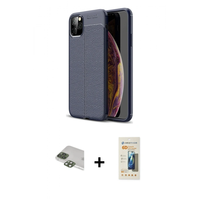 MARSİLYAN™- iPhone 11 Pro Max Kılıf Doruk Klasik Özel Seri - Siyah 6D Mat Seramik Hayalet Nano Ekran Koruyucu + Pers Alüminyum Kamera Lens - YL