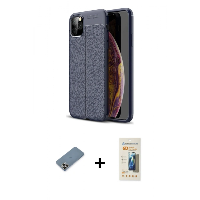 MARSİLYAN™- iPhone 11 Pro Max Kılıf Doruk Klasik Özel Seri - Siyah 6D Mat Seramik Hayalet Nano Ekran Koruyucu + Metal Kamera Lens Koruma Cam - GD