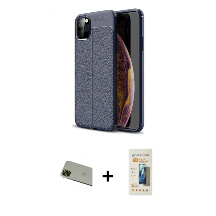 MARSİLYAN™- iPhone 11 Pro Max Kılıf Doruk Klasik Özel Seri - Siyah 6D Mat Seramik Hayalet Nano Ekran Koruyucu + Rainbow Kamera Lens Koruma Cam - YL