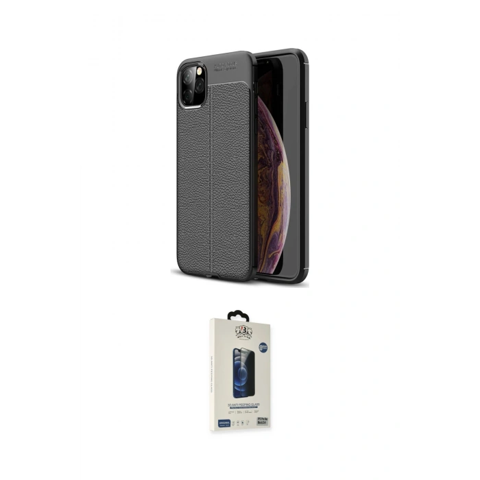 MARSİLYAN™- iPhone 11 Pro Max Kılıf Doruk Klasik Özel Seri - Siyah Bilvis Hayalet Cam Ekran Koruyucu