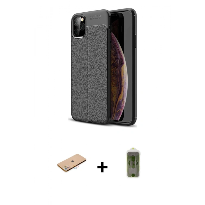 MARSİLYAN™- iPhone 11 Pro Max Kılıf Doruk Klasik Özel Seri - Siyah Joko Magic 5D Hayalet Cam + Renkli Kamera Lens Koruma Cam - PE