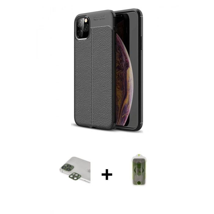 MARSİLYAN™- iPhone 11 Pro Max Kılıf Doruk Klasik Özel Seri - Siyah Joko Magic 5D Hayalet Cam + Pers Alüminyum Kamera Lens - YL