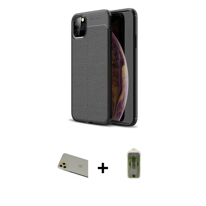MARSİLYAN™- iPhone 11 Pro Max Kılıf Doruk Klasik Özel Seri - Siyah Joko Magic 5D Hayalet Cam + Rainbow Kamera Lens Koruma Cam - GD