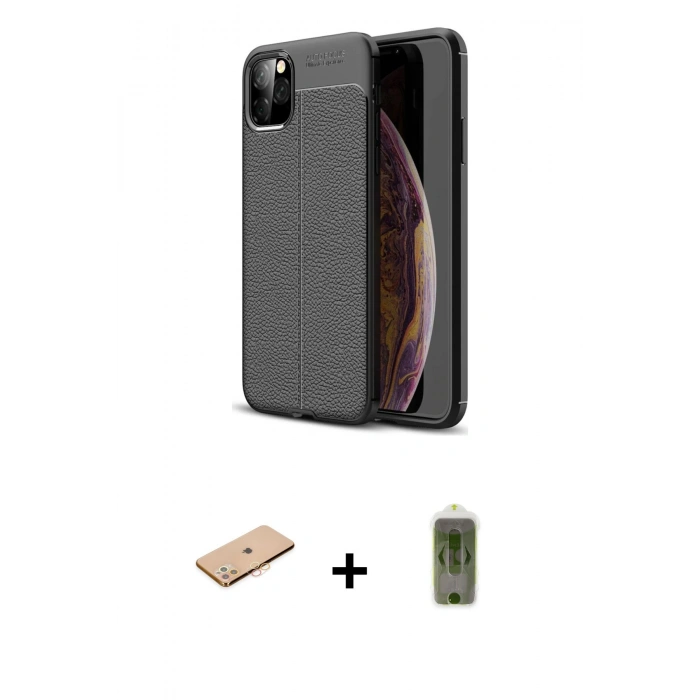 MARSİLYAN™- iPhone 11 Pro Max Kılıf Doruk Klasik Özel Seri - Siyah Joko Magic 5D Hayalet Cam + Renkli Kamera Lens Koruma Cam - TU