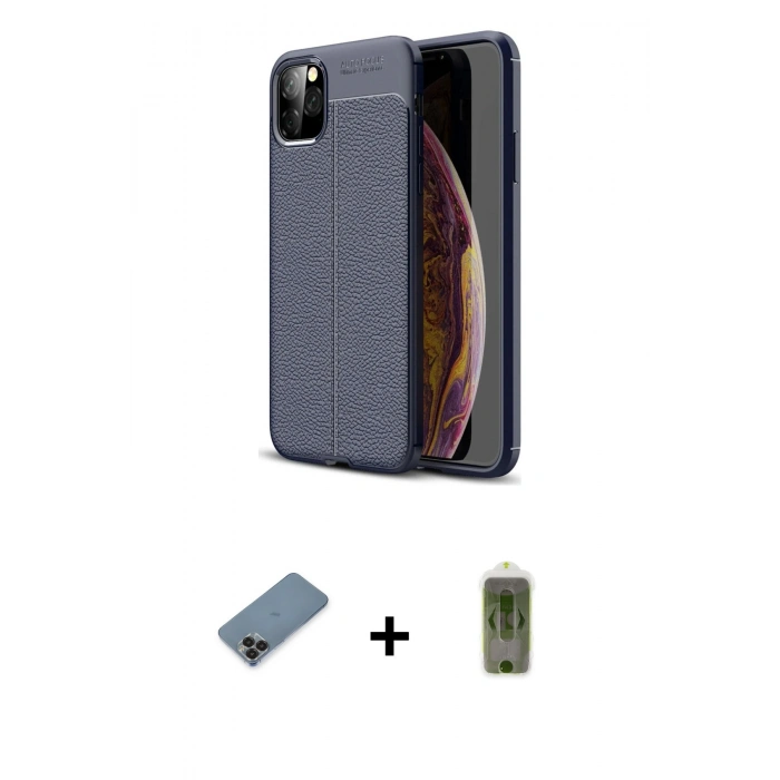 MARSİLYAN™- iPhone 11 Pro Max Kılıf Doruk Klasik Özel Seri - Siyah Joko Magic 5D Hayalet Cam + Metal Kamera Lens Koruma Cam - SH