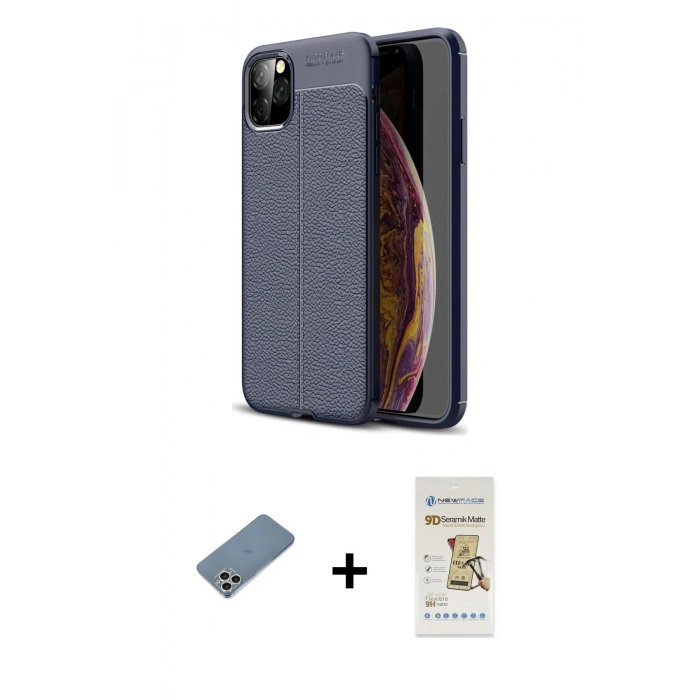 MARSİLYAN™- iPhone 11 Pro Max Kılıf Doruk Klasik Özel Seri - Siyah Mat Seramik Nano Ekran Koruyucu + Shine Kamera Lens Koruma Cam - GS