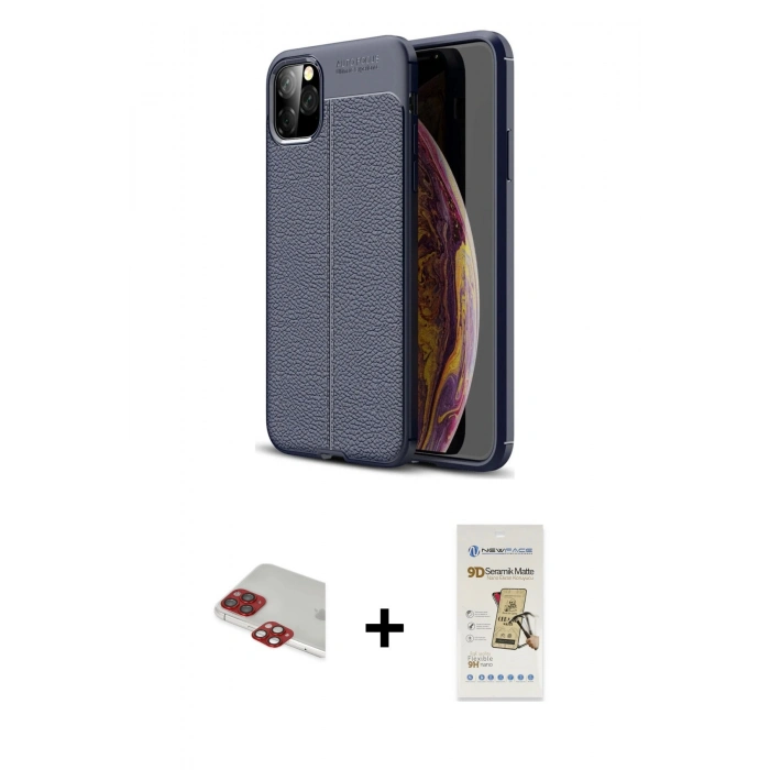 MARSİLYAN™- iPhone 11 Pro Max Kılıf Doruk Klasik Özel Seri - Siyah Mat Seramik Nano Ekran Koruyucu + Pers Alüminyum Kamera Lens - KI