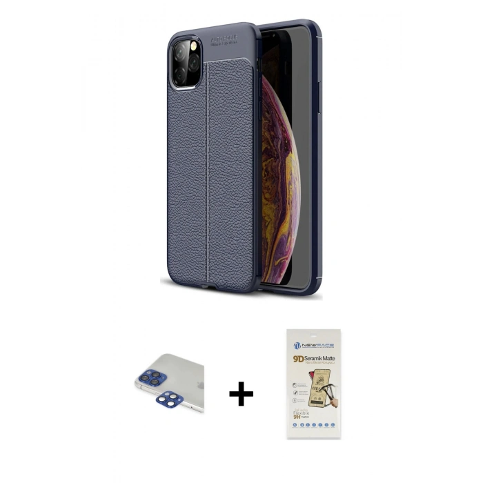 MARSİLYAN™- iPhone 11 Pro Max Kılıf Doruk Klasik Özel Seri - Siyah Mat Seramik Nano Ekran Koruyucu + Pers Alüminyum Kamera Lens - LT