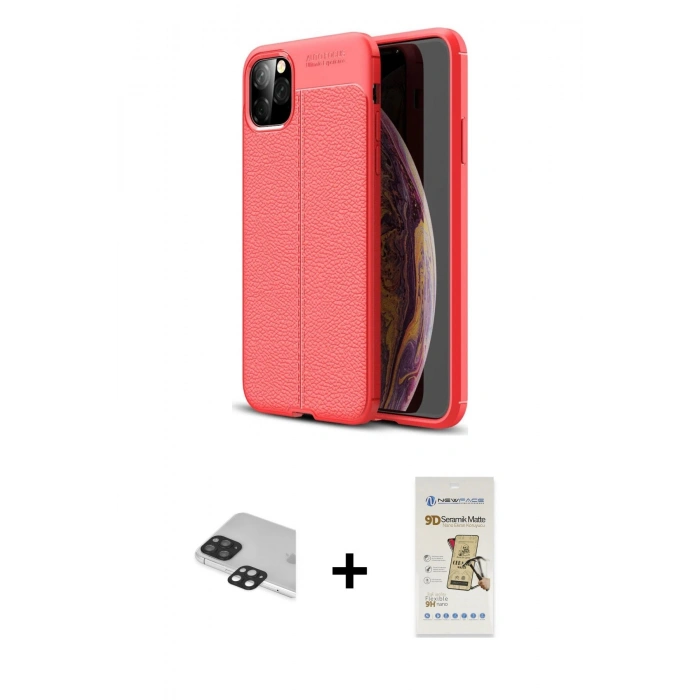 MARSİLYAN™- iPhone 11 Pro Max Kılıf Doruk Klasik Özel Seri - Siyah Mat Seramik Nano Ekran Koruyucu + Pers Alüminyum Kamera Lens - SH