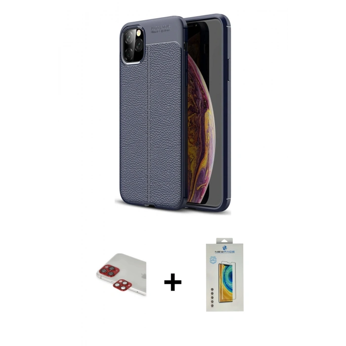 MARSİLYAN™- iPhone 11 Pro Max Kılıf Doruk Klasik Özel Seri - Siyah Polymer Nano Ekran Koruyucu + Pers Alüminyum Kamera Lens - KI