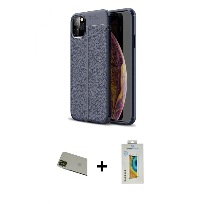 MARSİLYAN™- iPhone 11 Pro Max Kılıf Doruk Klasik Özel Seri - Siyah Polymer Nano Ekran Koruyucu + Rainbow Kamera Lens Koruma Cam - YL