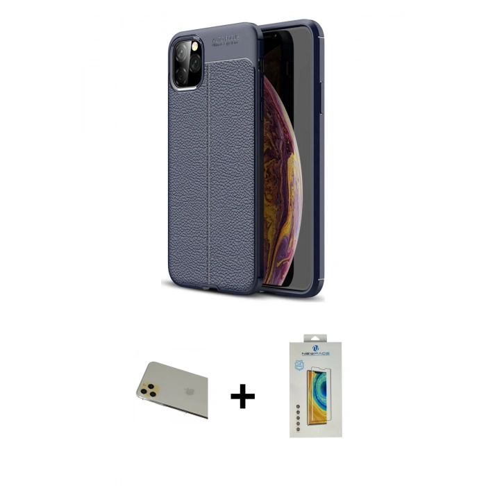 MARSİLYAN™- iPhone 11 Pro Max Kılıf Doruk Klasik Özel Seri - Siyah Polymer Nano Ekran Koruyucu + Rainbow Kamera Lens Koruma Cam - GD