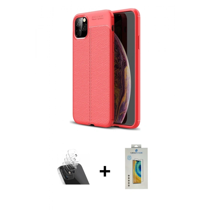MARSİLYAN™- iPhone 11 Pro Max Kılıf Doruk Klasik Özel Seri - Siyah Polymer Nano Ekran Koruyucu + Kamera Lens Koruma Cam - SF