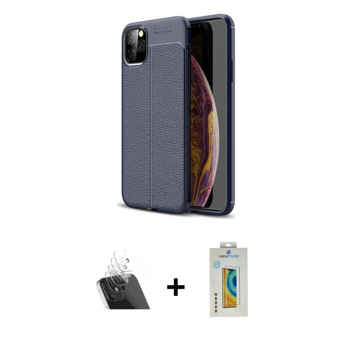 MARSİLYAN™- iPhone 11 Pro Max Kılıf Doruk Klasik Özel Seri - Siyah Polymer Nano Ekran Koruyucu + Kamera Lens Koruma Cam - SF