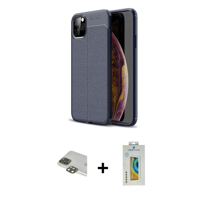 MARSİLYAN™- iPhone 11 Pro Max Kılıf Doruk Klasik Özel Seri - Siyah Polymer Nano Ekran Koruyucu + Yeşil Pers Alüminyum Kamera Lens