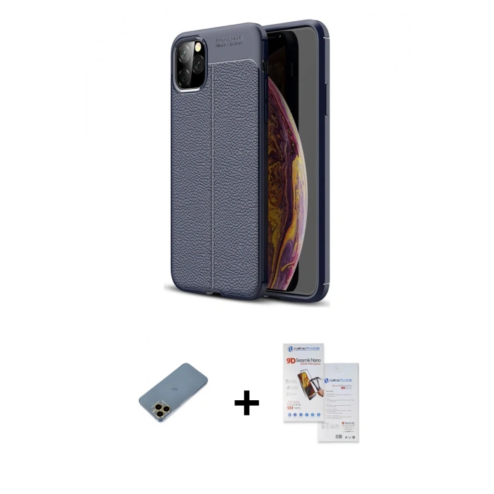 MARSİLYAN™- iPhone 11 Pro Max Kılıf Doruk Klasik Özel Seri - Siyah Seramik Nano Ekran Koruyucu + Shine Kamera Lens Koruma Cam - GD