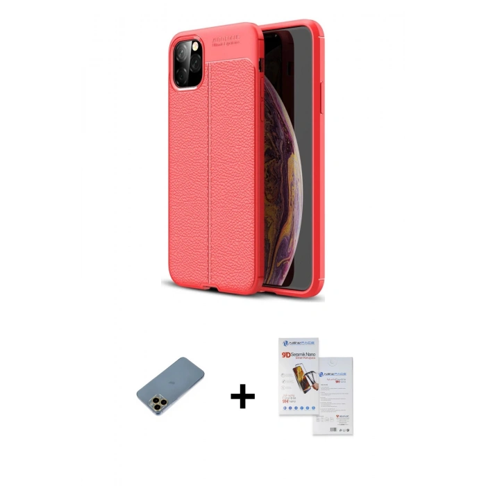 MARSİLYAN™- iPhone 11 Pro Max Kılıf Doruk Klasik Özel Seri - Siyah Seramik Nano Ekran Koruyucu + Shine Kamera Lens Koruma Cam - GD