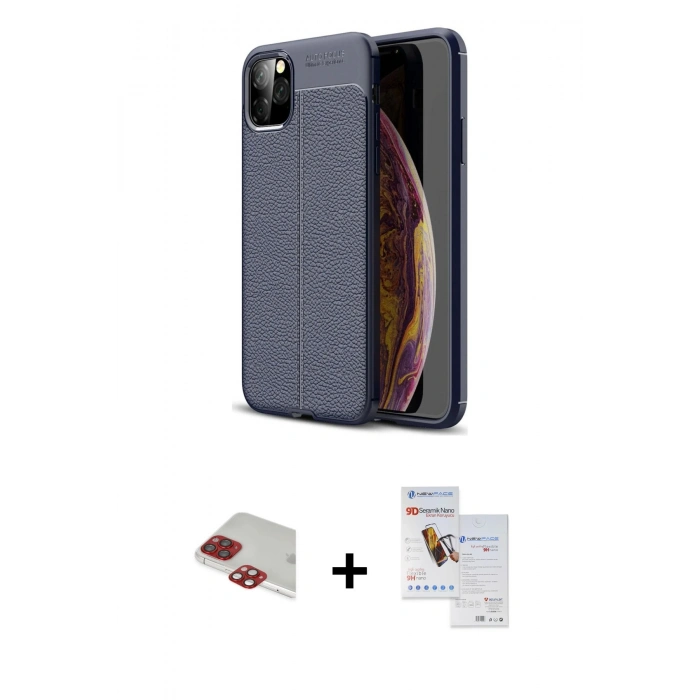 MARSİLYAN™- iPhone 11 Pro Max Kılıf Doruk Klasik Özel Seri - Siyah Seramik Nano Ekran Koruyucu + Pers Alüminyum Kamera Lens - KI