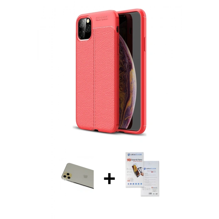 MARSİLYAN™- iPhone 11 Pro Max Kılıf Doruk Klasik Özel Seri - Siyah Seramik Nano Ekran Koruyucu + Rainbow Kamera Lens Koruma Cam - GD