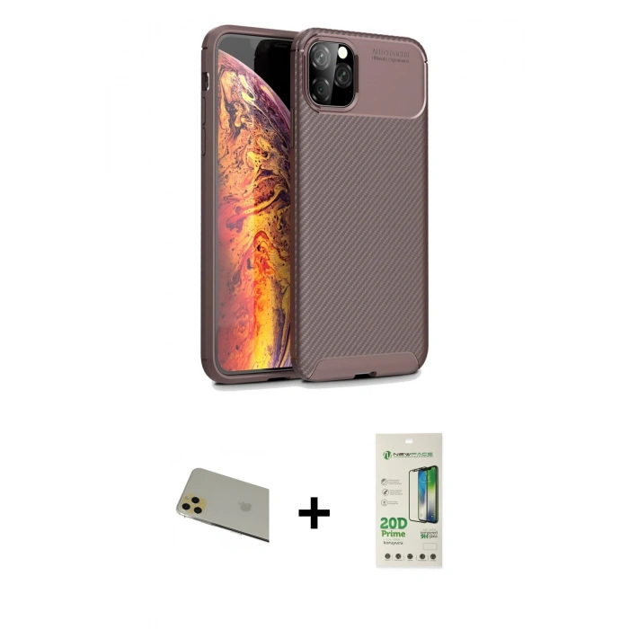 MARSİLYAN™- iPhone 11 Pro Max Kılıf Eksen Form Prime - Siyah 20D Premium Cam Ekran Koruyucu + Rainbow Kamera Lens Koruma Cam - GD